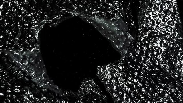 Glossy Transparent Bubble Wrap Plastic Texture Animation with Wrinkled Protective Packaging Film, Reflective Macro Surface Background for Motion Graphics and Product Advertising