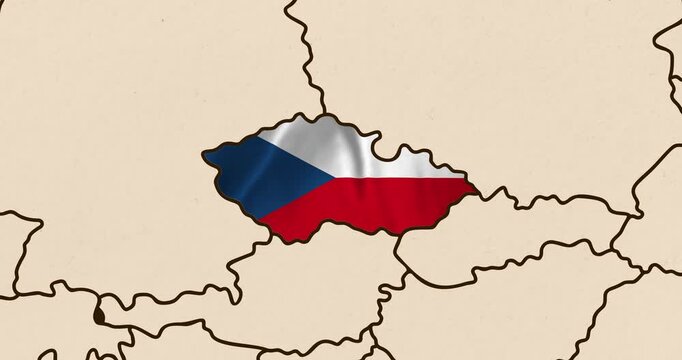 Motion graphic video of the czech republic flag waving inside the country on a world map