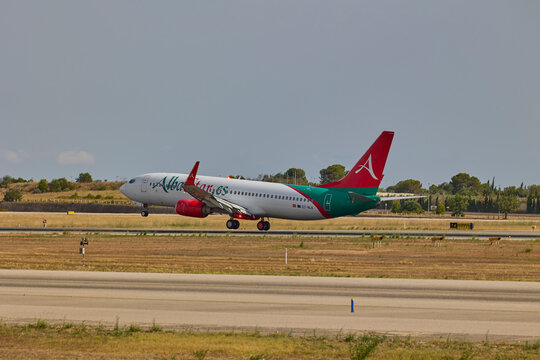Albastar passenger aircraft landing at Valencia airport. Valencia, Spain - June 20, 2026.