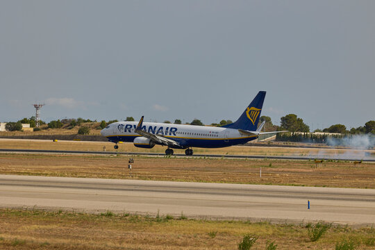 Ryanair passenger airplane landing at Valencia airport. Valencia, Spain - June 20, 2026.