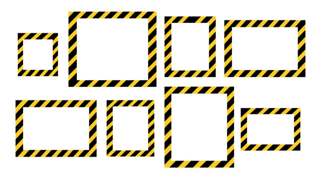 Caution tape frames collection black and yellow hazard warning border set