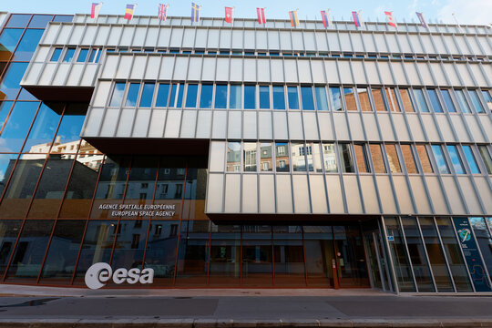 PARIS, FRANCE - March 15, 2026 : The European Space Agency ESA headquarters located on rue Mario Nikis in 15th district of Paris . ESA remains at the forefront of space research and exploration.