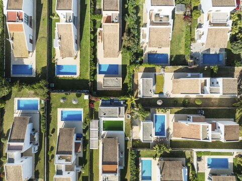 The Roche housing estate. Aerial view. Drone shot. C&aacute;diz province, Andalusia, Spain