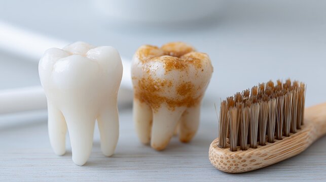 Toothbrush cleaning premolar tooth with plaque