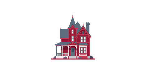 Red Victorian House Flat Design Vector © Arus LMH