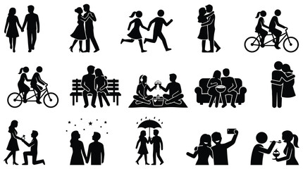 Obraz premium Black silhouettes of people engaging in various leisure activities