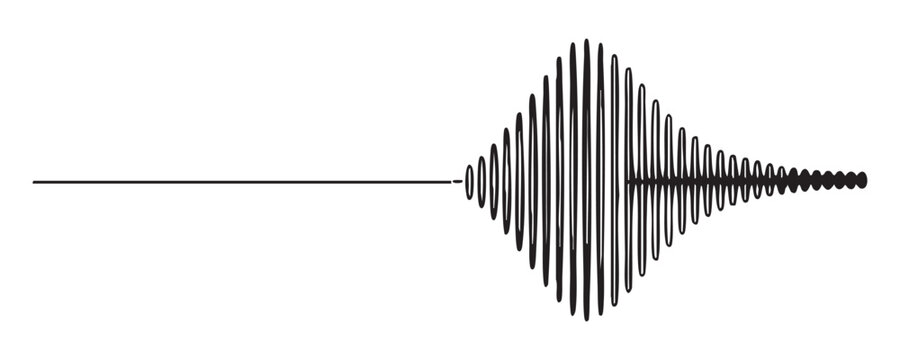 Audio waveform visualization with crescendo and decrescendo amplitude over time, represented digitally on grid.