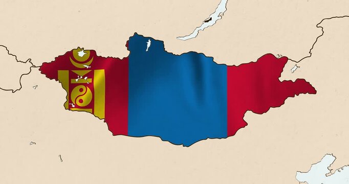 Motion graphic video of the mongolia flag waving inside the country on a world map