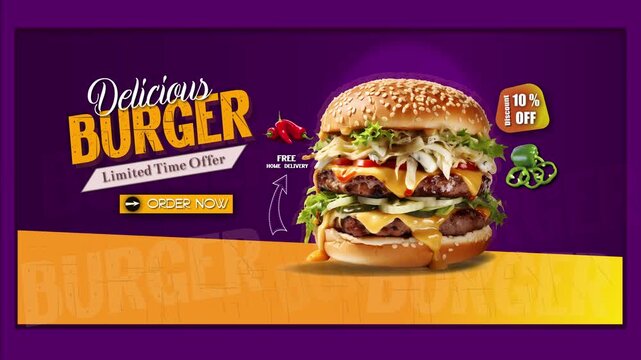tasty and delicious burger animation, fast food or cheeseburger