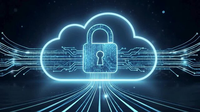 Cloud security animation with encrypted data protection, secure network connectivity and digital cybersecurity infrastructure, futuristic cloud technology background video