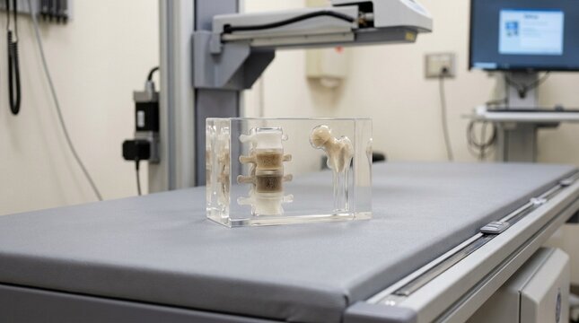 Dual-energy X-ray absorptiometry phantom for densitometer quality control in a bone density clinical trial &ndash; Medical Laboratory Stock Photo, No People