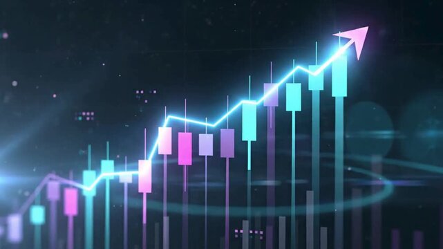 Stock market growth animation with bullish financial trading charts, investment analytics and business intelligence, digital finance technology background video