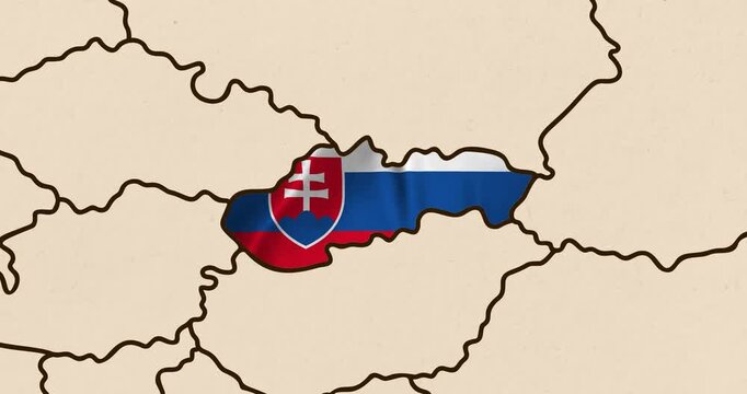 Motion graphic video of the slovakia flag waving inside the country on a world map