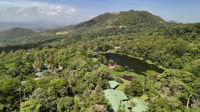 Lake in Selva resort in Nicaragua aerial drone view with blue sky