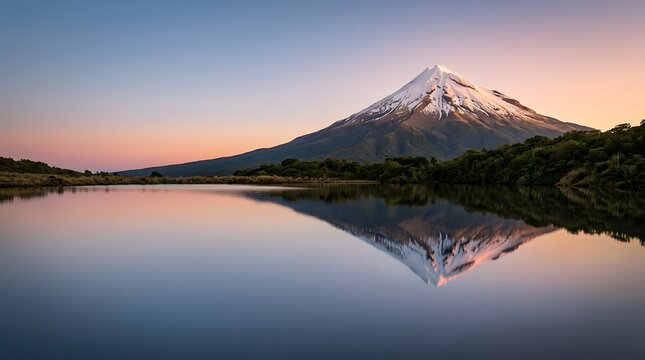 Symmetrical Mount Taranaki Reflection on Lake Mangamahoe
