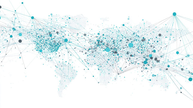 Abstract technology white background. Earth network with glowing nodes and net lines business connection of lines from nodes It is connected to endless nodes and represents the innovation of communica