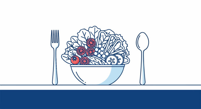 Bowl of Salad with Utensils.
