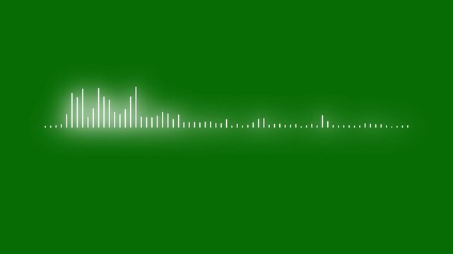 Green screen audio visualizer background, podcast audio frequency signal meter, music equalizer rhythm bars overlay effect 4k video, white sound wave spectrum chroma key animation.