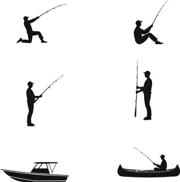 Fishing Silhouette Collection | Angler Vector Set | Fisherman Black Silhouette Clipart