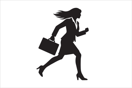 Silhouette of businesswoman running with briefcase