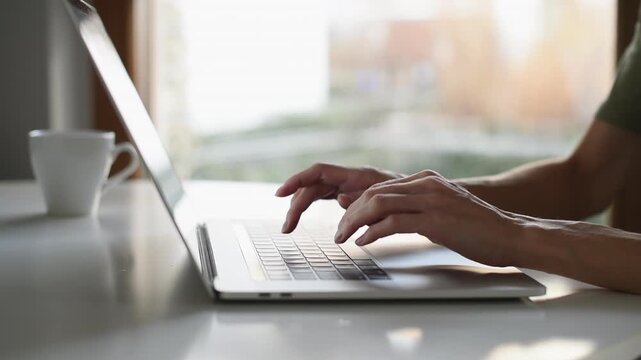Woman hands typing on computer keyboard closeup, businesswoman or student girl using laptop, online learning, internet marketing and freelance work concept.