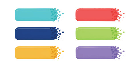 Fototapeta premium Set of colorful rectangular buttons with a digital pixel disintegration effect on the right side