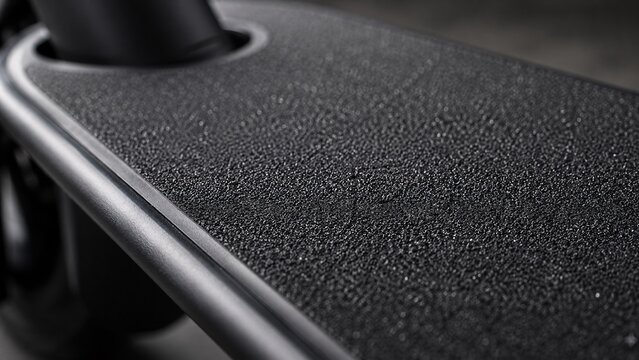 Macro close-up texture of the black grip tape on an electric scooter deck