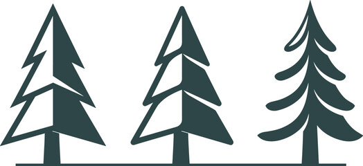 Set of three different stylized coniferous pine tree icons for nature and forest design © Jahid