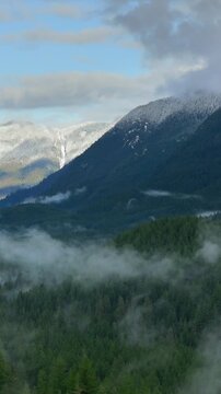 Aerial view of stunning mountain landscape in winter. Taken near Vancouver