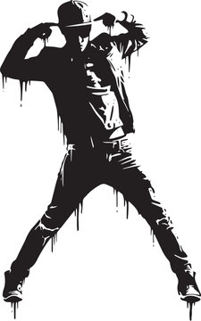 Dynamic urban dancer silhouette with dripping paint stencil grap