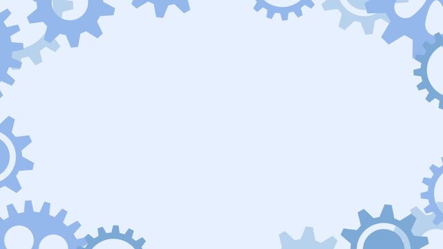 Blue Gear Border Frame 2D Vector Motion Graphics Loop with Center Copy Space