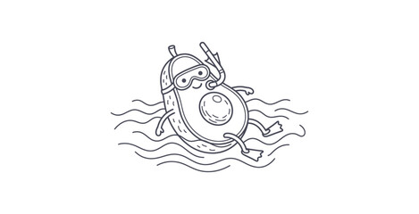 Snorkeling Avocado Character Vector Illustration © Wicaksono