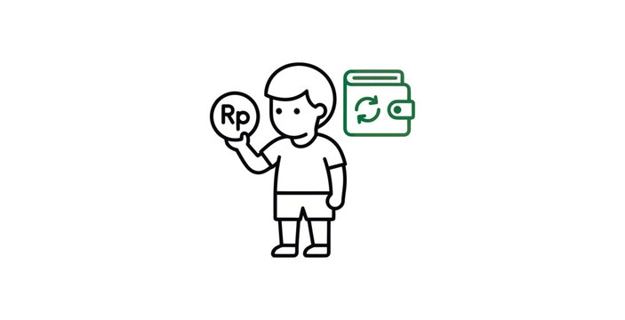 Boy Holding Rupiah Coin with Wallet Exchange Icon