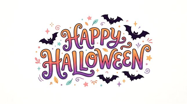 Colorful Halloween greeting with bats and confetti