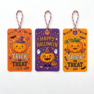 Halloween tags with pumpkins and Happy Halloween text