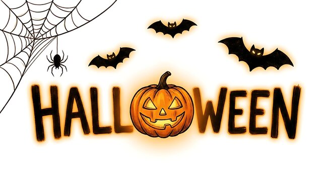 Halloween decorations with jack-o-lantern and bats
