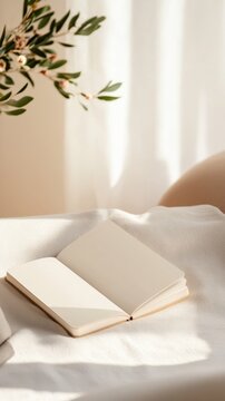Tranquil Moment with an Open Blank Notebook and Soft Natural Light for Creative Inspiration