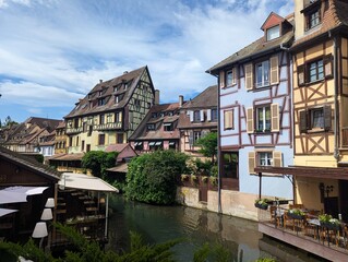 Obraz premium Traditional half-timbered houses along the canal in Colmar, Alsace, France