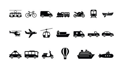 Black silhouettes of various vehicles on white background © Artist hub