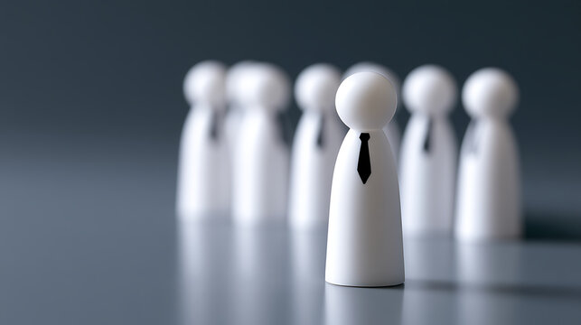 Conceptual image of a distinguished leader figurine in front of a group, symbolizing business hierarchy, team structure, and leadership roles