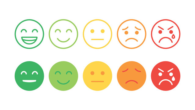 Colorful smiley faces and emojis in different expressions on white background