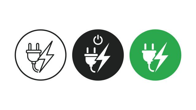 Electric plug icons with lightning bolts in white green and black circles