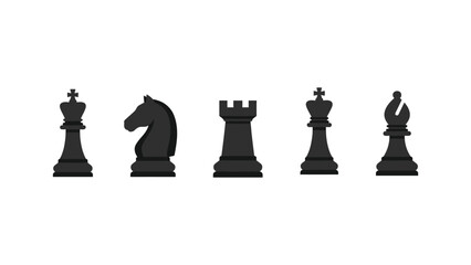 Five black chess pieces on a white background arranged horizontally © Artist hub