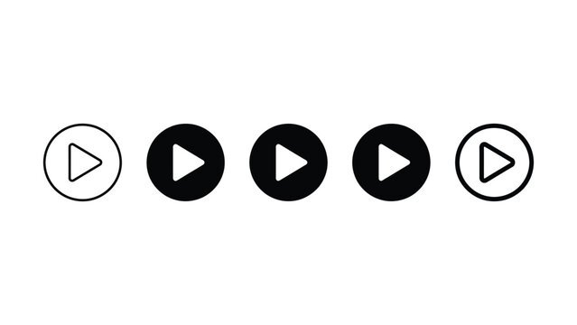 Four black and white play buttons in a row on transparent background