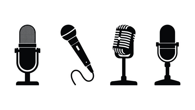 Four different types of microphone silhouettes on white background