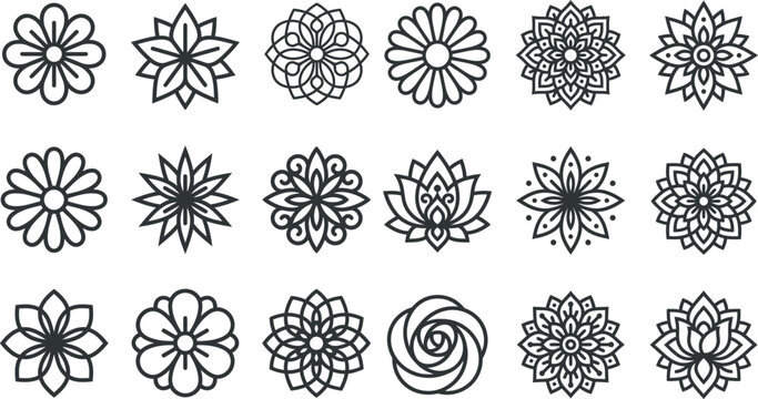 Black and white floral ornament vector collection for decorative design