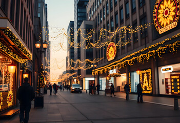 Fototapeta premium Urban street decorated with festive lights for Islamic New Year
