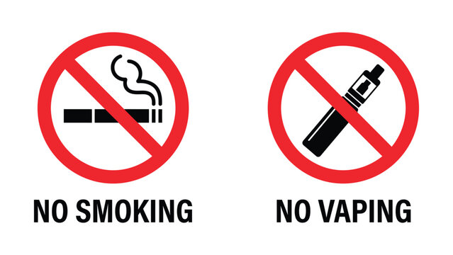 No smoking and no vaping signs on white background