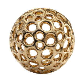 A gold ball with many holes in it