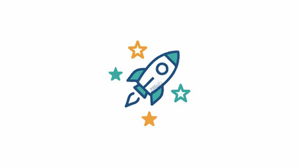 Colorful cartoon rocket ship with stars in space. © Fahri